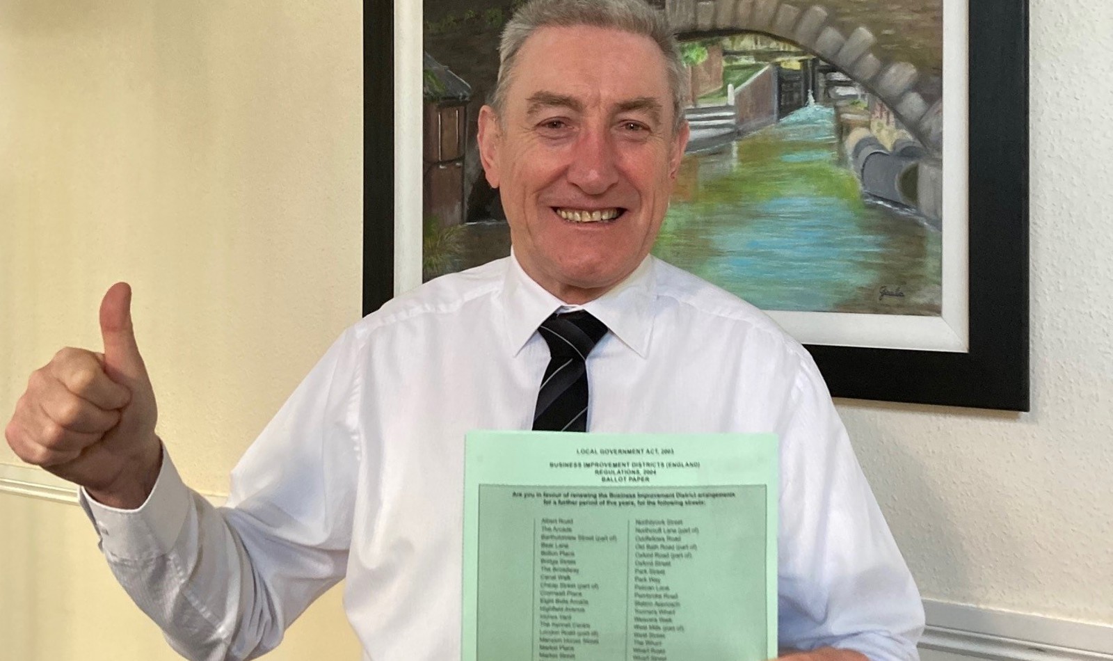 Hugh Peacocke Casting 'YES' Vote For Newbury BID, On Behalf Of The Town Council