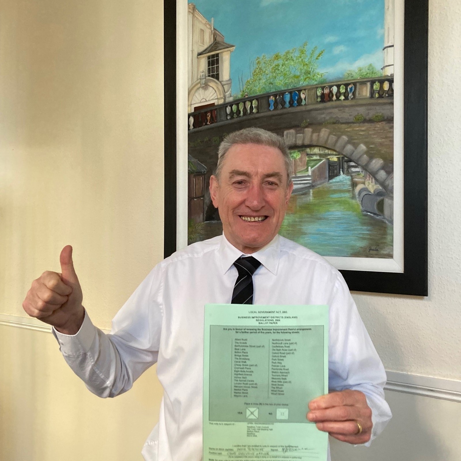 Hugh Peacocke Casting 'YES' Vote For Newbury BID, On Behalf Of The Town Council