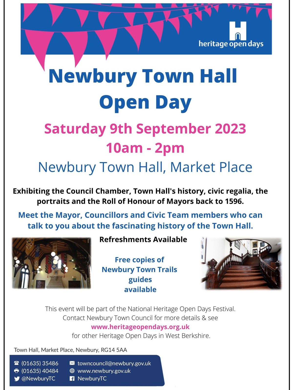 Newbury Town Hall Open Day 2023 A4 Poster